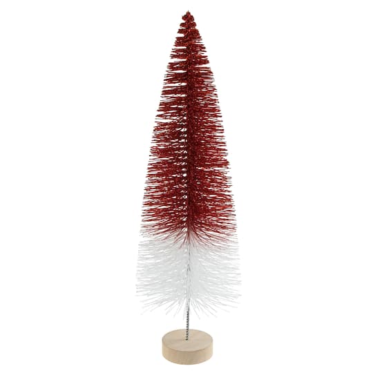 15.5" Red & White Glittered Sisal Christmas Tree